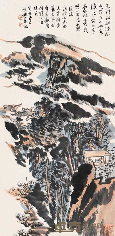 陆俨少 癸亥（1983年作） 江烟苍茫 镜心 66×32cm